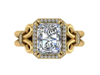 Ring176 gold engagement ring with cushion cut diamond 3D print model