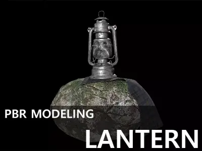 Old Lantern and Rock Fabric Low-poly 3D model