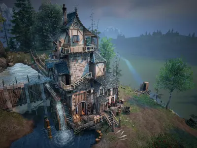 WaterMill Environment Low-poly 3D model