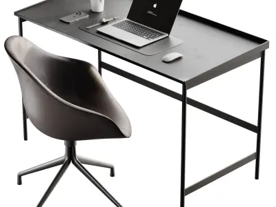 Workplace 6 desk with chair and laptop 3D model