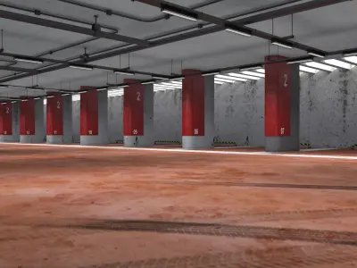 Parking empty garage with pillars 3D model