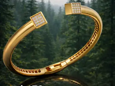 Square Top Open Bangle Bracelet with Stone-Ready Ends 3D print model