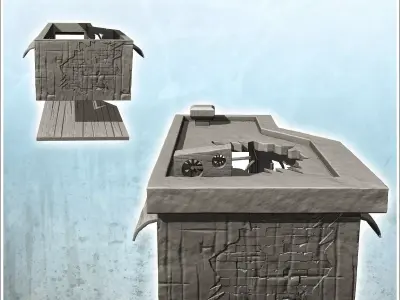 Modern store with damaged roof and awning over windows 4 - Moder 3D print model