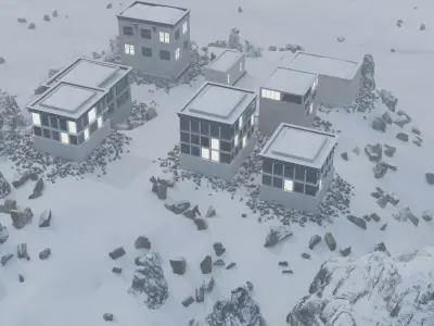 Mountain Settlement In Winter 3D model