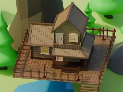 Stylized Low-Poly Tree House Environment  Created in Blender Low-poly 3D model