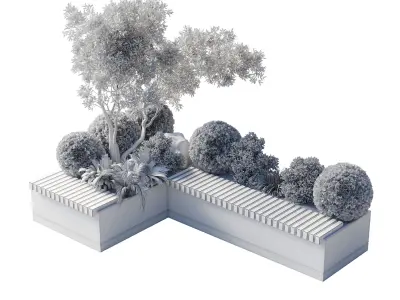 Urban Environment Urban Furniture Green Benches  3D model