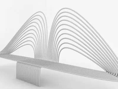 bench made of metal with wavy lines 3D model