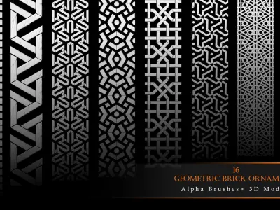 16 Geometrical Brick Ornaments Alpha Brushes 3D model