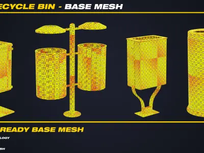 30 Recycle Bin Base Mesh - VOL 01 - Game Ready  Low-poly 3D model