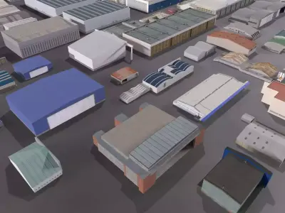 Background Hangars Pack With LODs Low-poly 3D model