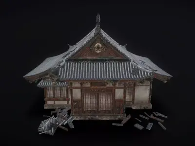 Ancient wooden house  Low-poly 3D model