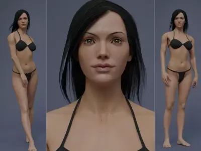 Female Black Hair Rig Low-poly 3D model