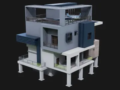 Modern House 02 All PBR Unity UE Textures Included Low-poly 3D model