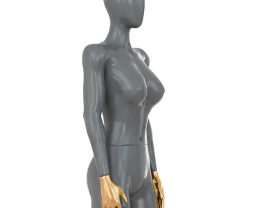 Female gray mannequin with gold hands 89 3D model