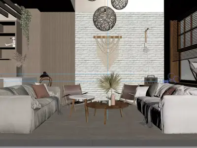 Pixels and Flowers living room interior scene 3D model