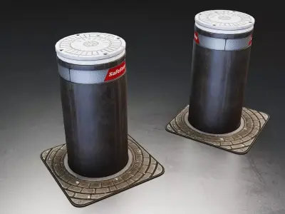 Retractable Security Bollard Low-poly 3D model