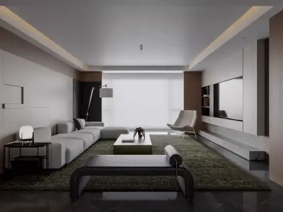Modern living room dining room scene 3D model