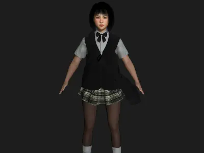 AAA 3D REALISTIC ASIAN GIRL CHARACTER - JAPANESE STUDENT KIDS Low-poly 3D model