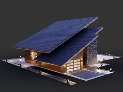 House with a two-level shed roof  3D model