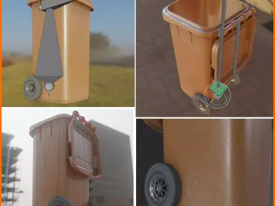 Rigged Organic Waste Bin 120L -Low-Poly-Version- Low-poly 3D model