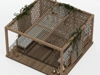 Wood Gazebo with ivy plant 3D model