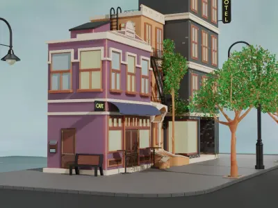 Cartoon city house 3D model Free low-poly 3D model