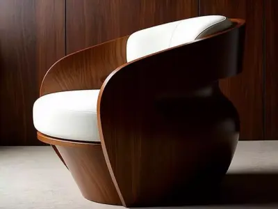 Modern Curved Wood Armchair Sleek White Upholstered Chair 3D Low-poly 3D model