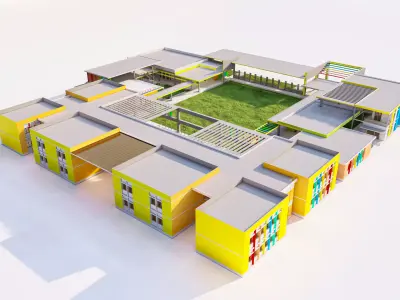 Primary and Secondary School Campus Model 3D model