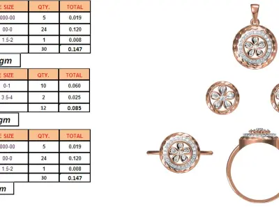 Light Minimalist Diamond Ring Earrings Pendant Set 3D print model