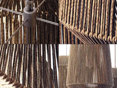 Lamp wood rotang wicker barrel n3 3D model