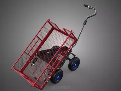 RED ELECTRIC MOTORIZED TIPPING MESH CART UTILITY WAGON TROLLEY 4 3D model