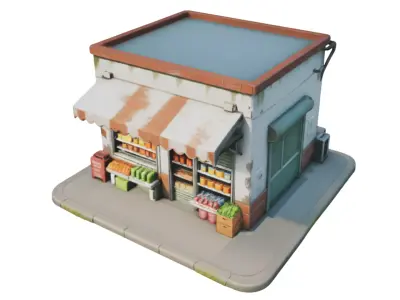 Small Street Grocery Shop  Corner Store  Realistic PBR Exterior  3D model