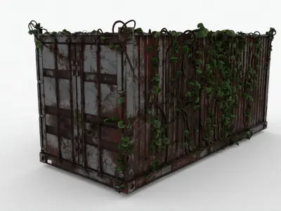 Old Rusty Shipping Container with Ivy Low-poly 3D model