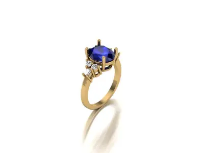 A Regal Embrace Gold Oval Sapphire and Diamond Accent Ring 3D print model