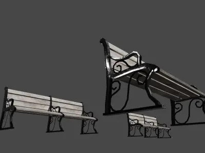 Urban Park Benches Low-poly 3D model