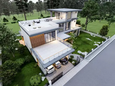 Modern 3 Story Villa 3D 2D Model  SketchUp 3D model