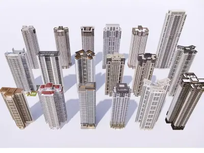 Architecture house backdrop residential  office building city 3D model 14