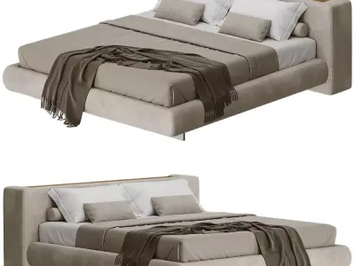 Modern Upholstered Platform Bed 3D Model  3D model
