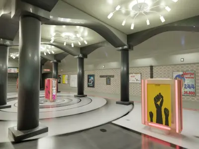 Subway station with columns and lights Free 3D model