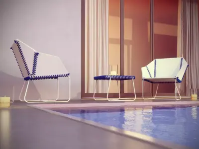 Textile Armchair and Coffee Table 3D model