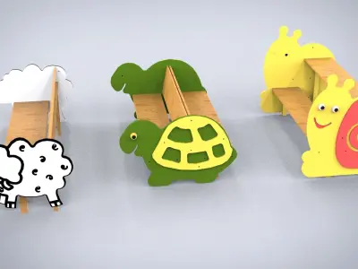 Childrens wooden benches Animals 3D model