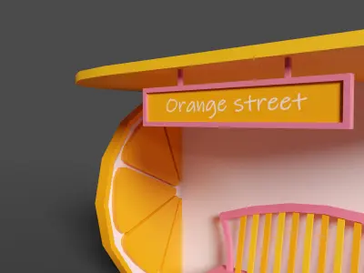 Bus stop Orange street Low-poly 3D model