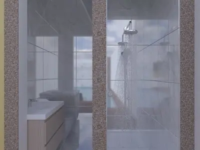  Modern exterior project with pool and waterfall 3D model