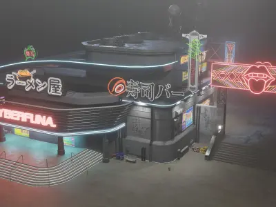 Cyberpunk Game Hall Low-poly 3D model
