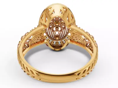 Gold Filigree Floral Cocktail Vintage Style Ring 3D print model