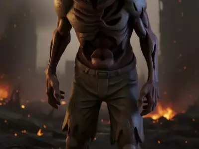 Realistic Horror Zombie Walking Post-Apocalyptic 3D Low-poly 3D model