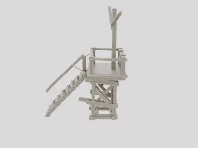 Fantasy Wooden Watchtower Ladder Platform for 3D print Low-poly 3D model