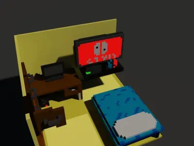 Voxel Bedroom Assets Low-poly 3D model