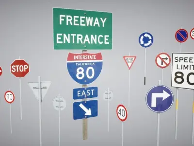 Traffic Signs Pack Low-poly 3D model
