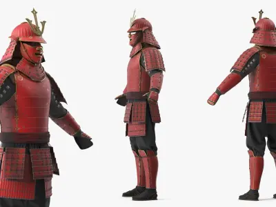  Traditional Japanese Yoroi Armor with Mask Red Old 